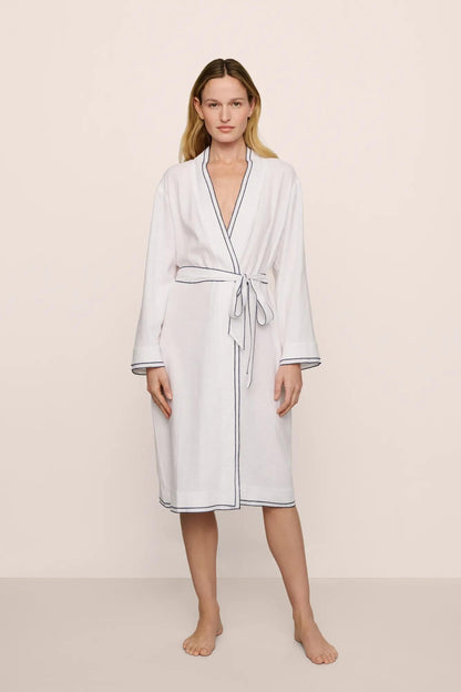 Linen Blend Long Sleeve Robe