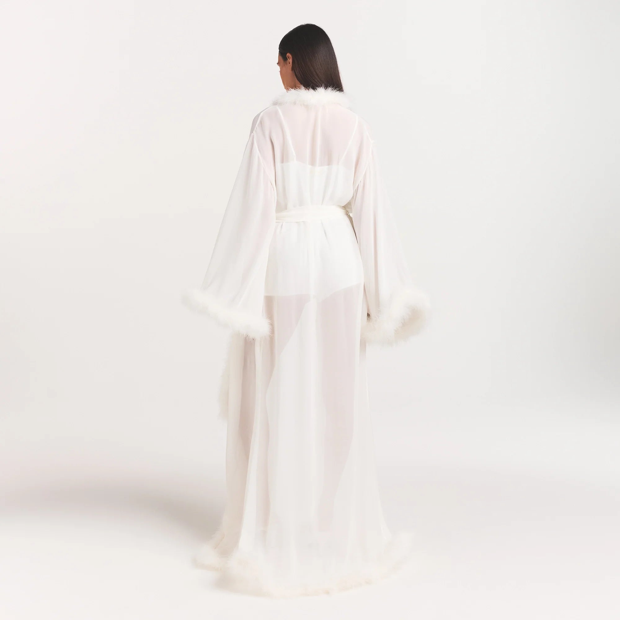 Bridal Sleep Feather Trim Long Robe