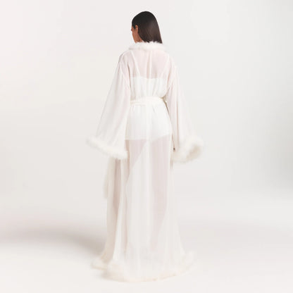 Bridal Sleep Feather Trim Long Robe
