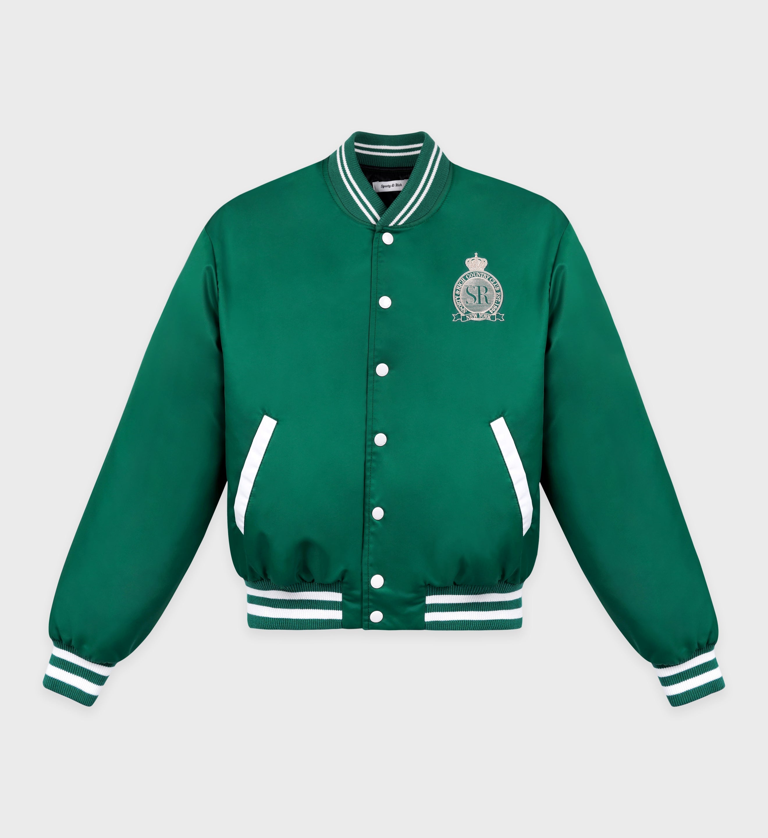 Royal Club Nylon Varsity Jacket - Spring Green/White