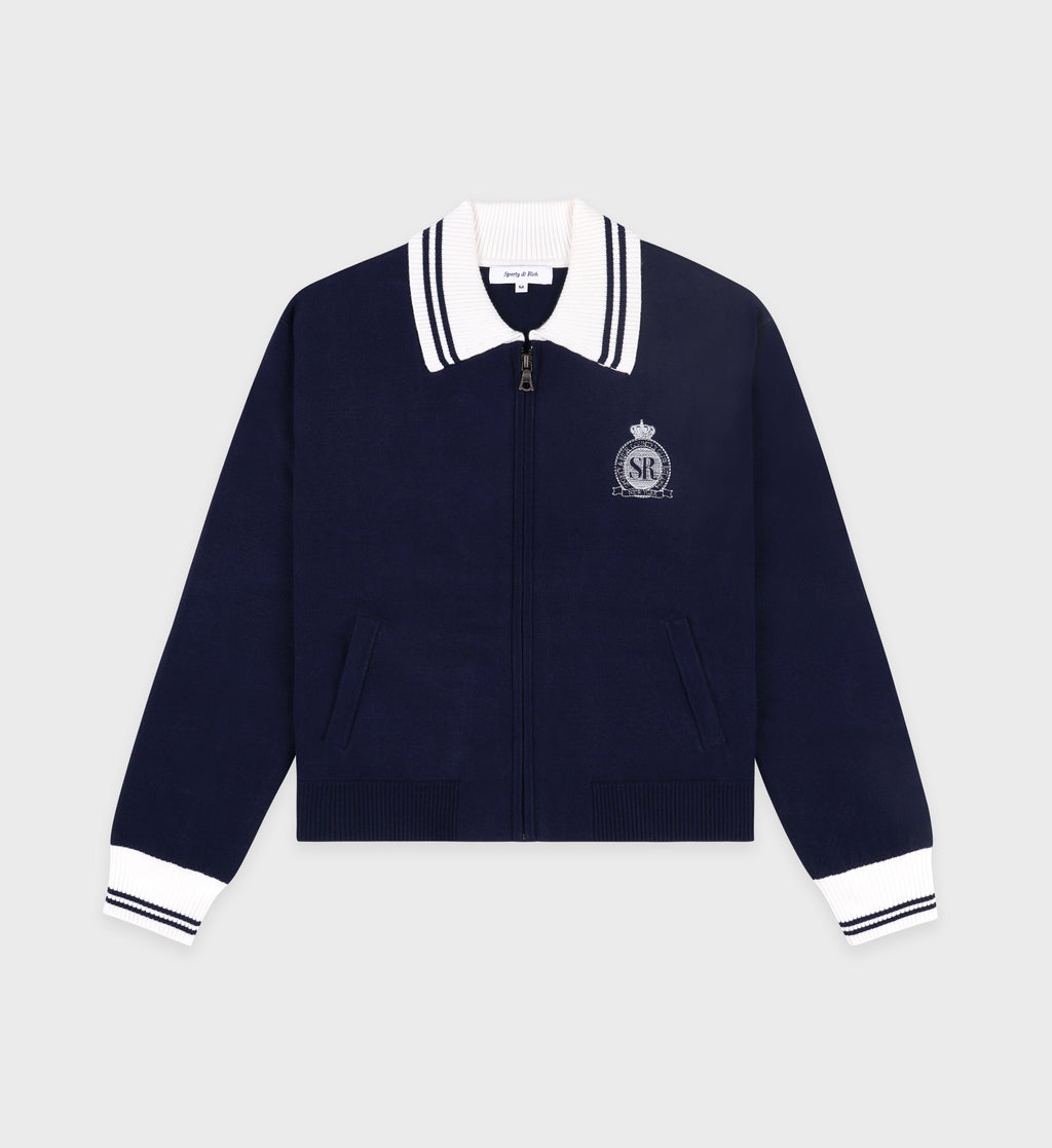 Royal Club Zipped Cardigan - Navy/White