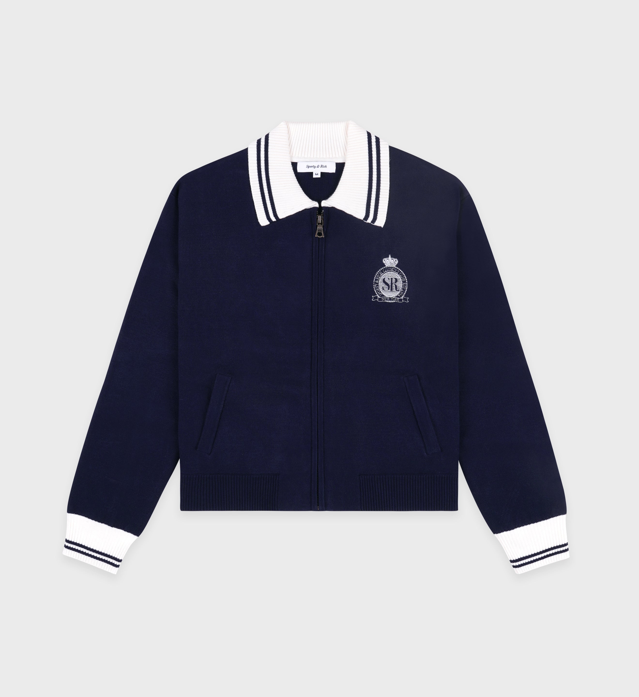 Royal Club Zipped Cardigan - Navy/White