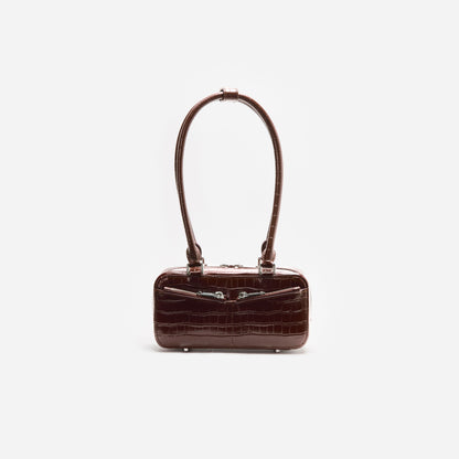 Brown Croc Leather Mini Shoulder Bag