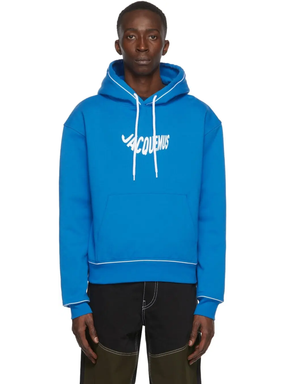Jacquemus Le Sweatshirt Vague Print Logo Hoodie in Wave Blue