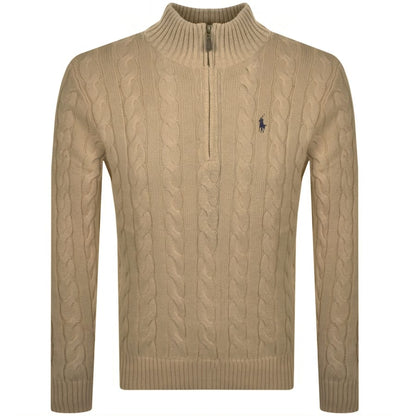 Ralph Lauren Half Zip Cable Knit Jumper Brown