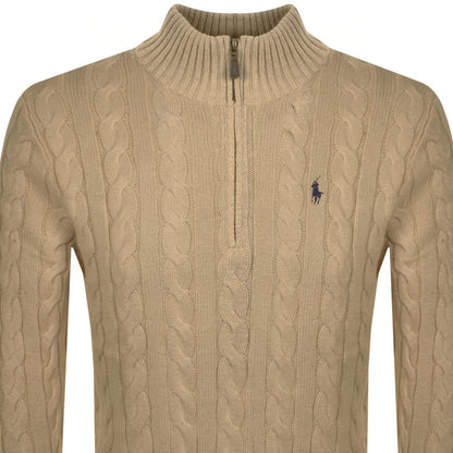 Ralph Lauren Half Zip Cable Knit Jumper Brown