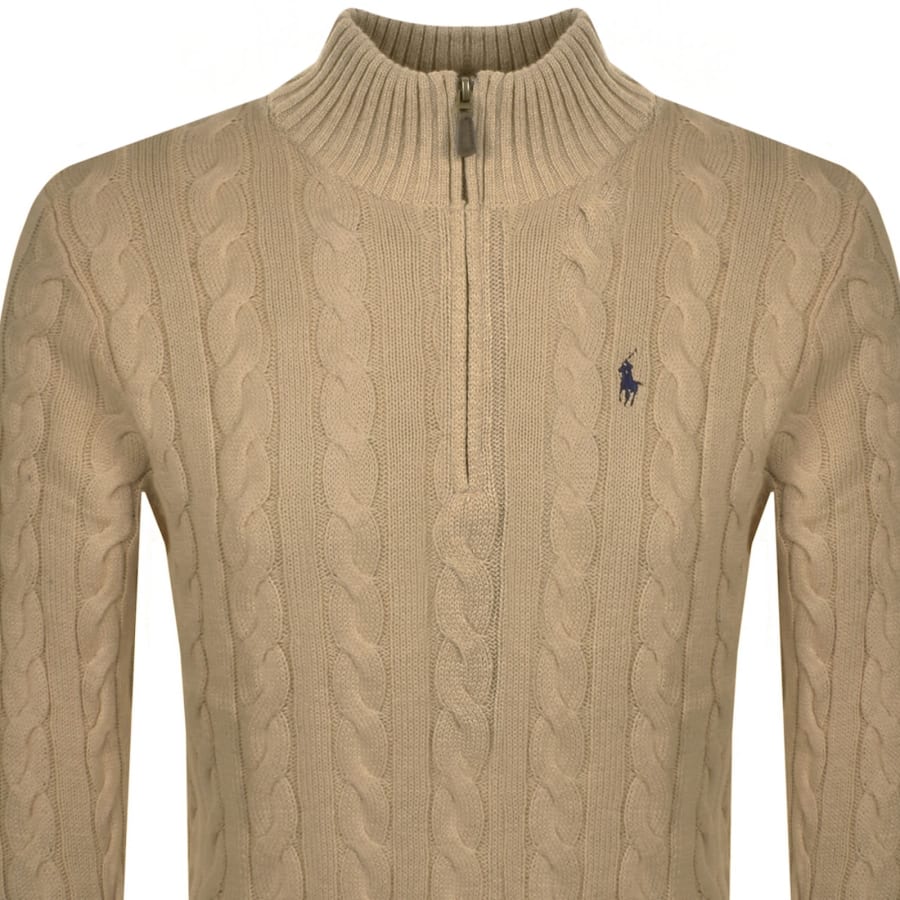Ralph Lauren Half Zip Cable Knit Jumper Brown