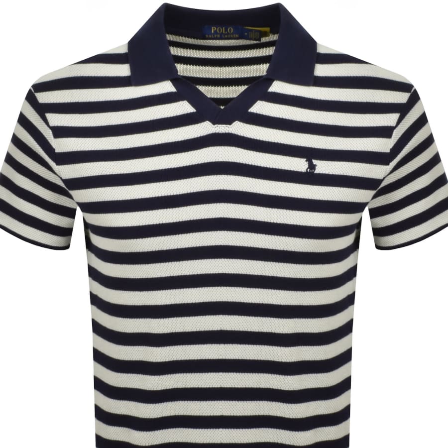 Ralph Lauren Stripe Knit Polo T Shirt Navy