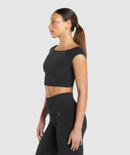 Gymshark Luxe Seamless Boat Neck Crop Top - Coal Marl