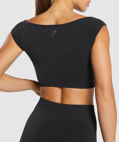 Gymshark Luxe Seamless Boat Neck Crop Top - Coal Marl