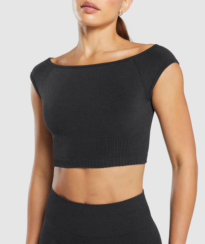 Gymshark Luxe Seamless Boat Neck Crop Top - Coal Marl