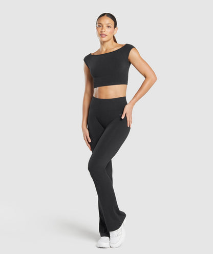 Gymshark Luxe Seamless Boat Neck Crop Top - Coal Marl