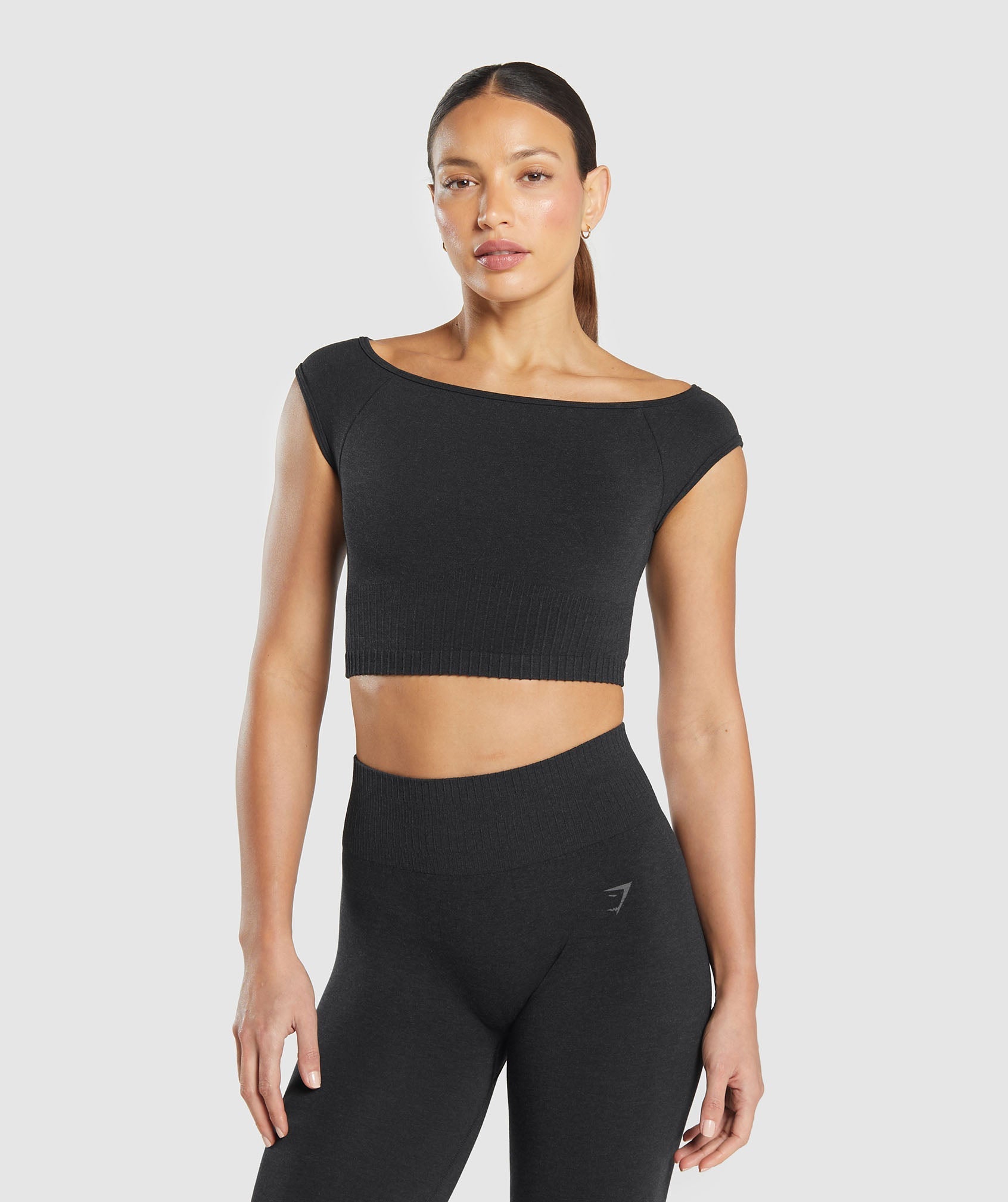 Gymshark Luxe Seamless Boat Neck Crop Top - Coal Marl