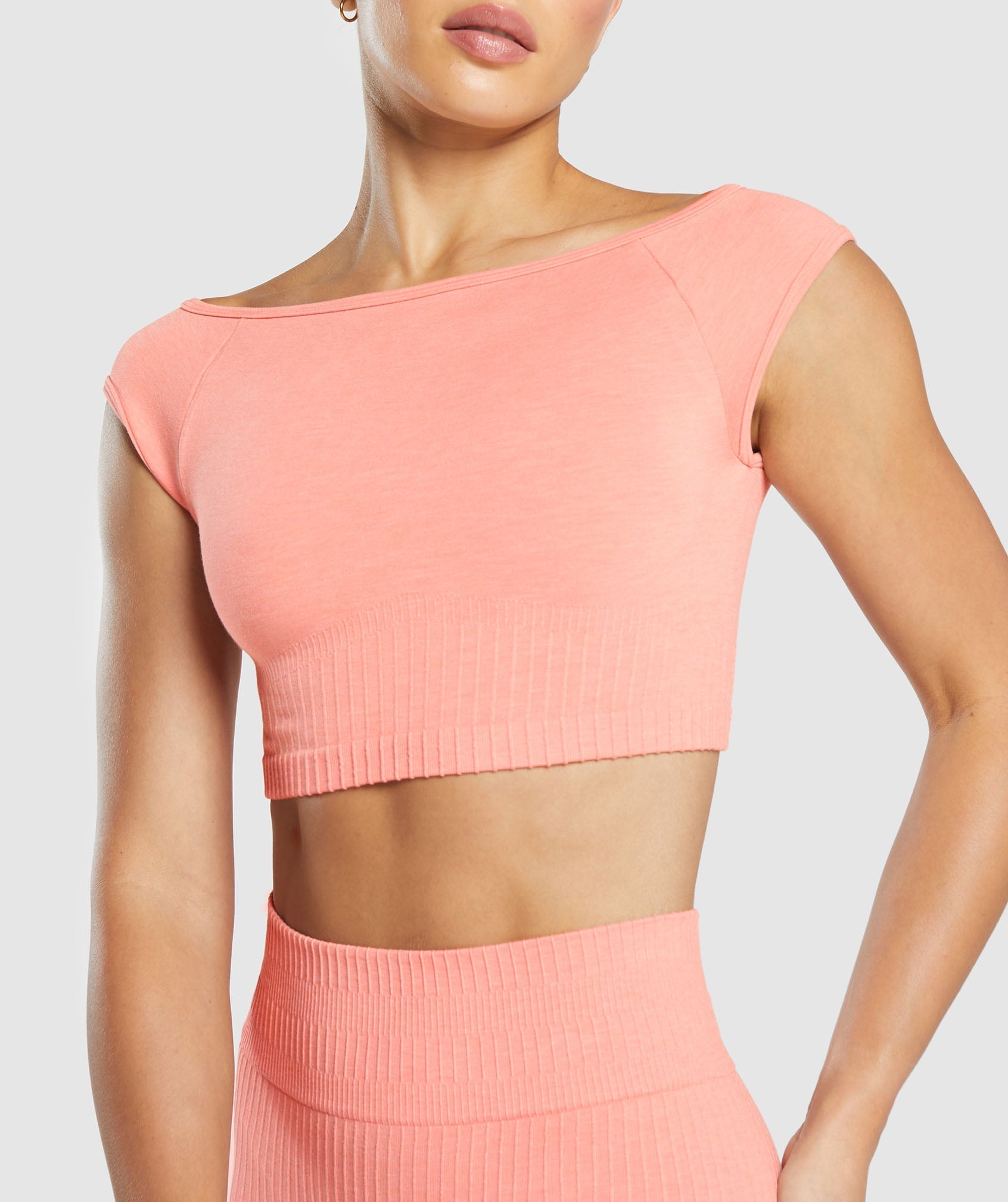 Gymshark Luxe Seamless Boat Neck Crop Top - Bros Muted Coral Marl