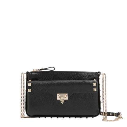 Rockstud chain pouch in grainy calfskin