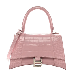 Shiny Calfskin Crocodile Embossed Small Hourglass Top Handle Bag Powder Pink