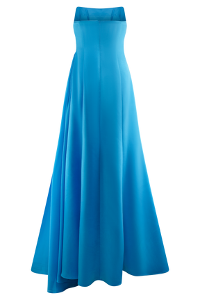 Rosella Satin Strapless Maxi Dress - Cyan Blue