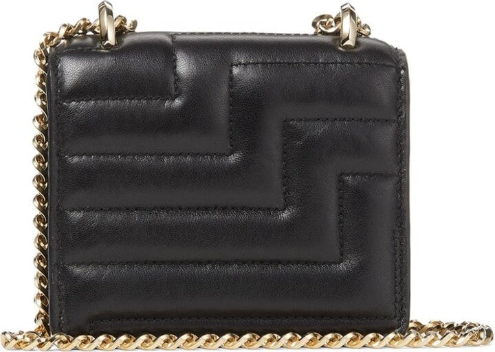 Jimmy Choo Avenue Quad mini bag in black quilted leather with gold chain strap and iconic Avenue pattern design.