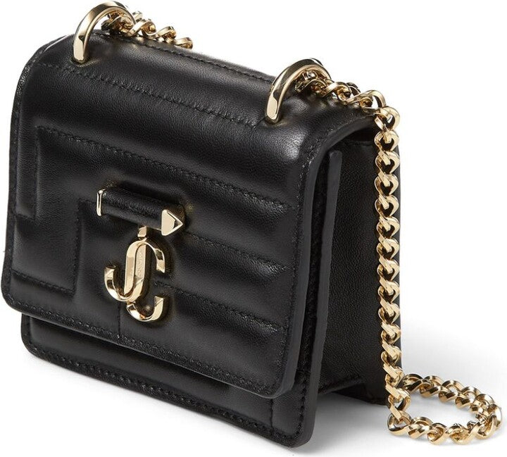 Jimmy Choo Avenue Quad quilted leather mini bag with polished JC logo and chain strap.