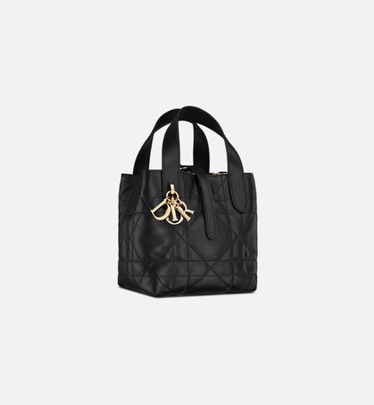 Dior Toujours Vertical Nano Tote Bag Black Macrocannage Calfskin