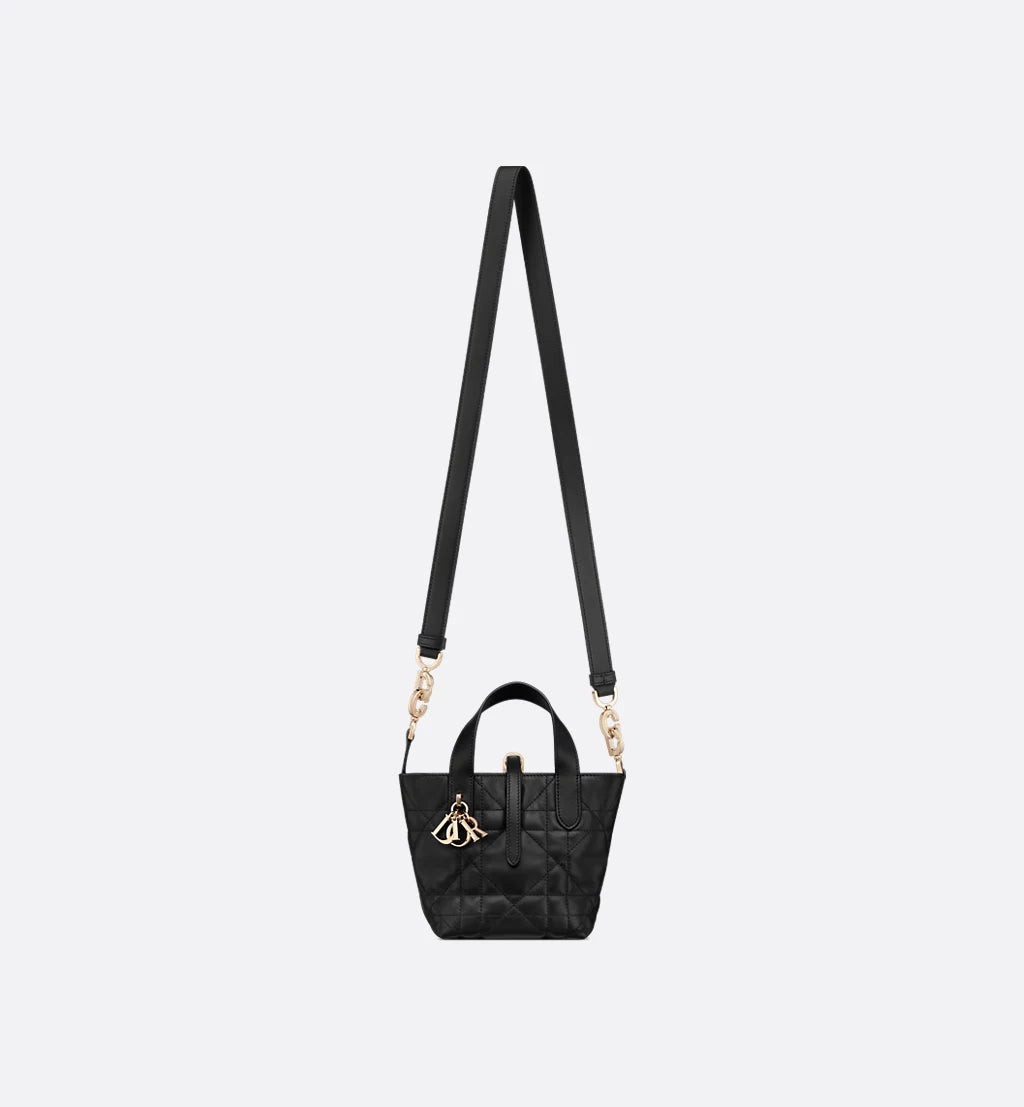 Dior Toujours Vertical Nano Tote Bag Black Macrocannage Calfskin