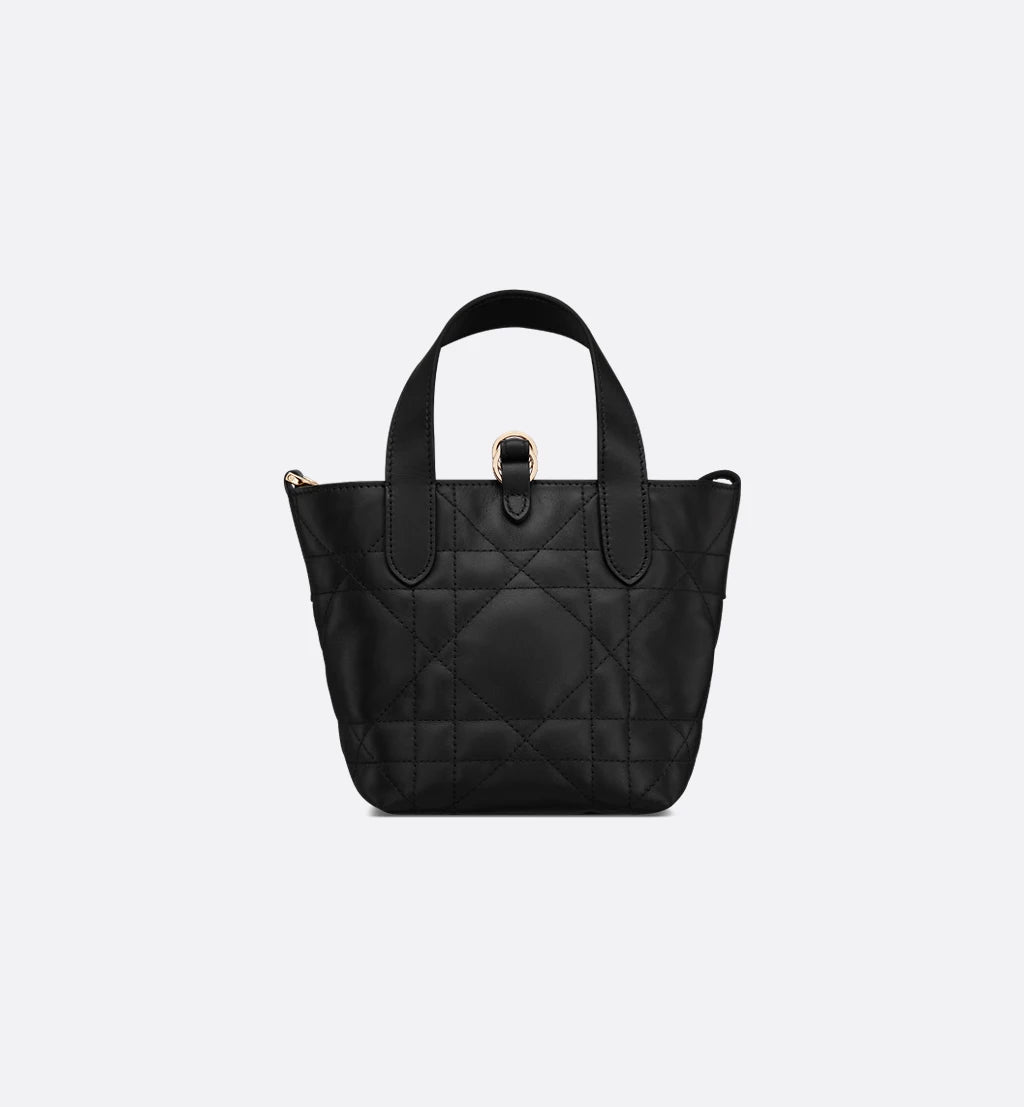 Dior Toujours Vertical Nano Tote Bag Black Macrocannage Calfskin