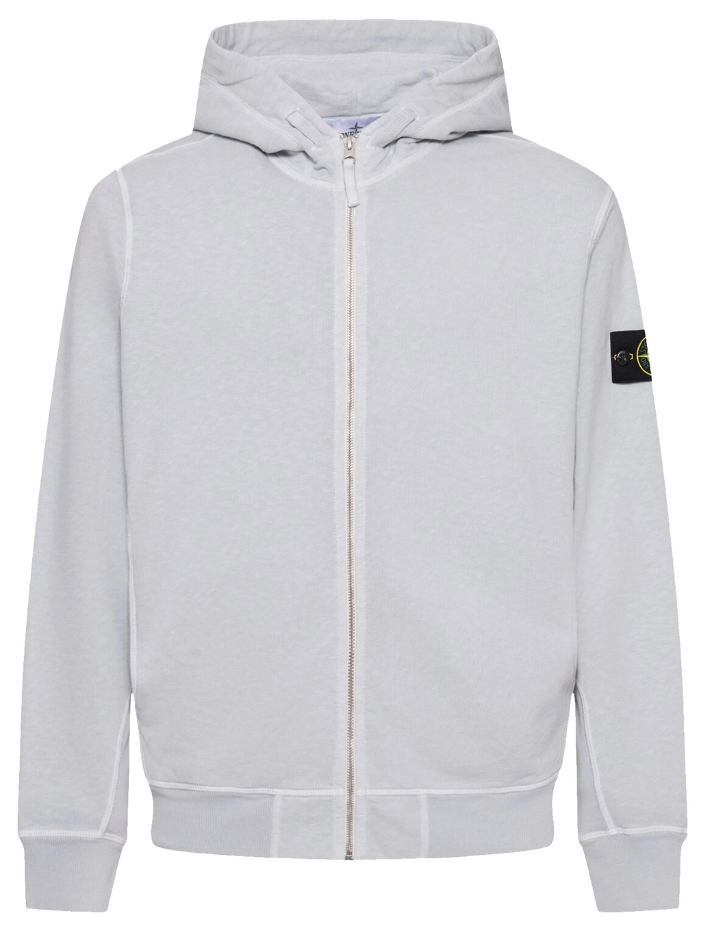 Stone Island Two-Slip Pockets Brand Patch Cotton Hoodie in Pearl Grey