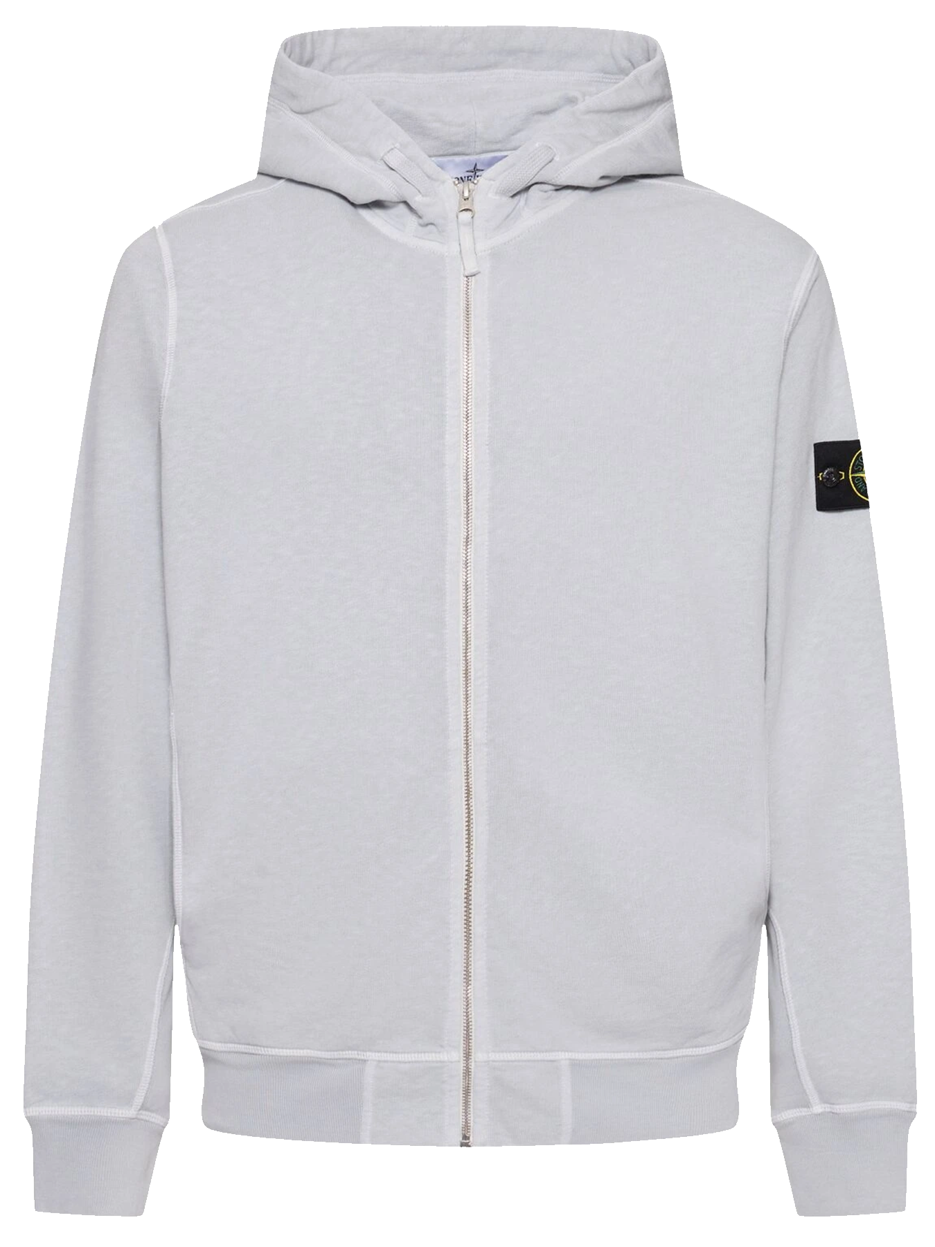Stone Island Two-Slip Pockets Brand Patch Cotton Hoodie in Pearl Grey