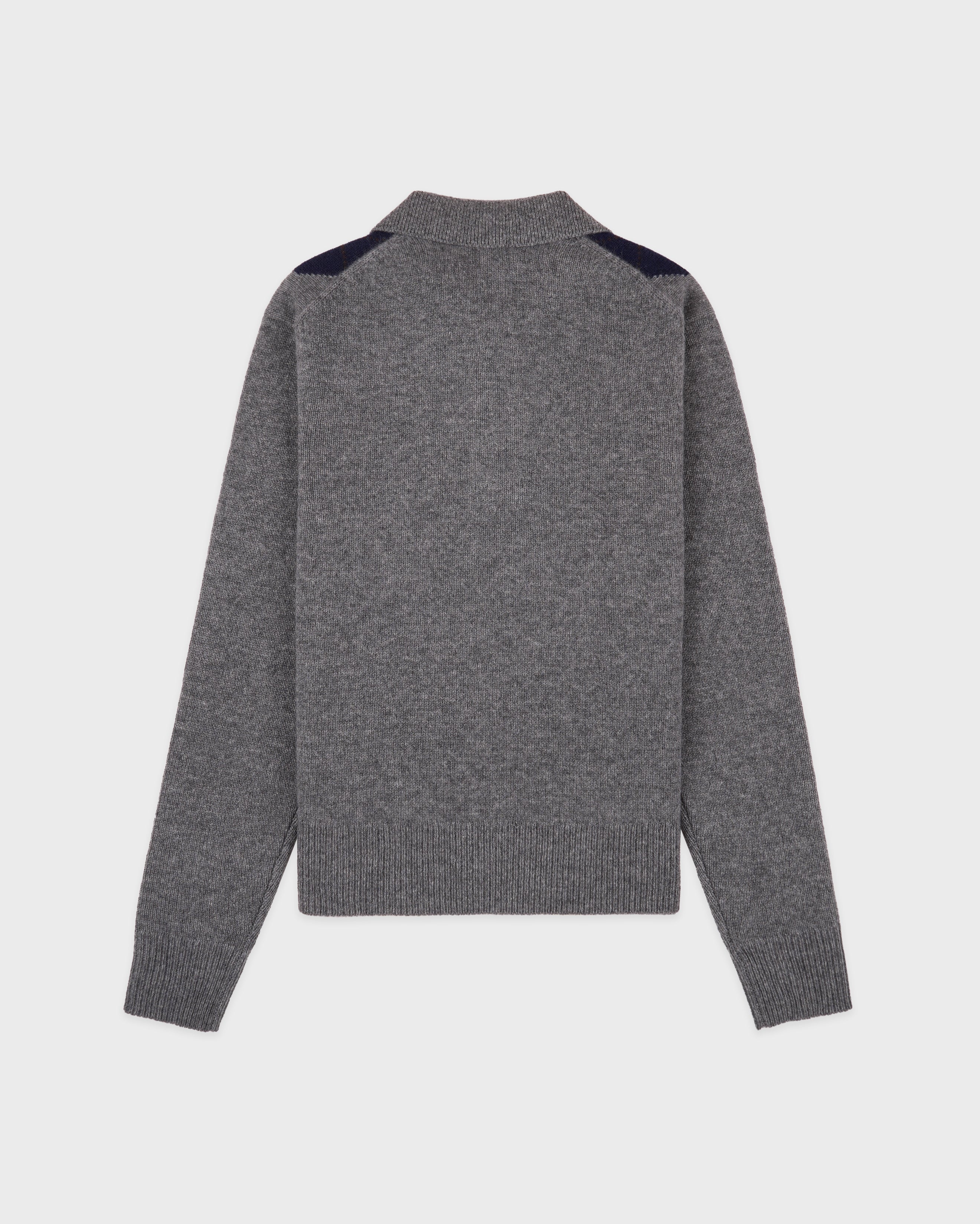 Serif Logo Argyle Cashmere Polo - Gray/Navy/Ecru