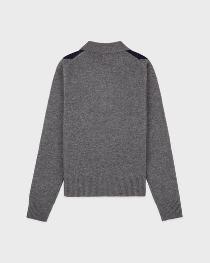 Serif Logo Argyle Cashmere Polo - Gray/Navy/Ecru