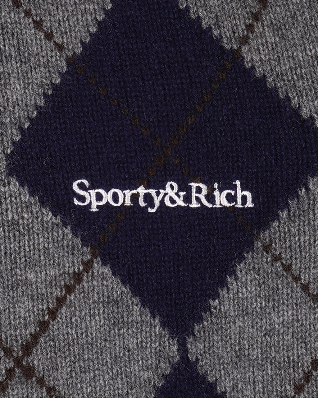 Serif Logo Argyle Cashmere Polo - Gray/Navy/Ecru