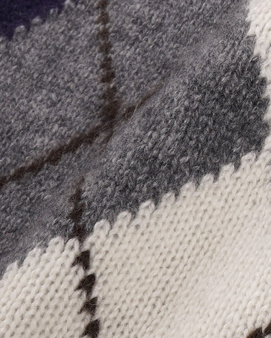 Serif Logo Argyle Cashmere Polo - Gray/Navy/Ecru