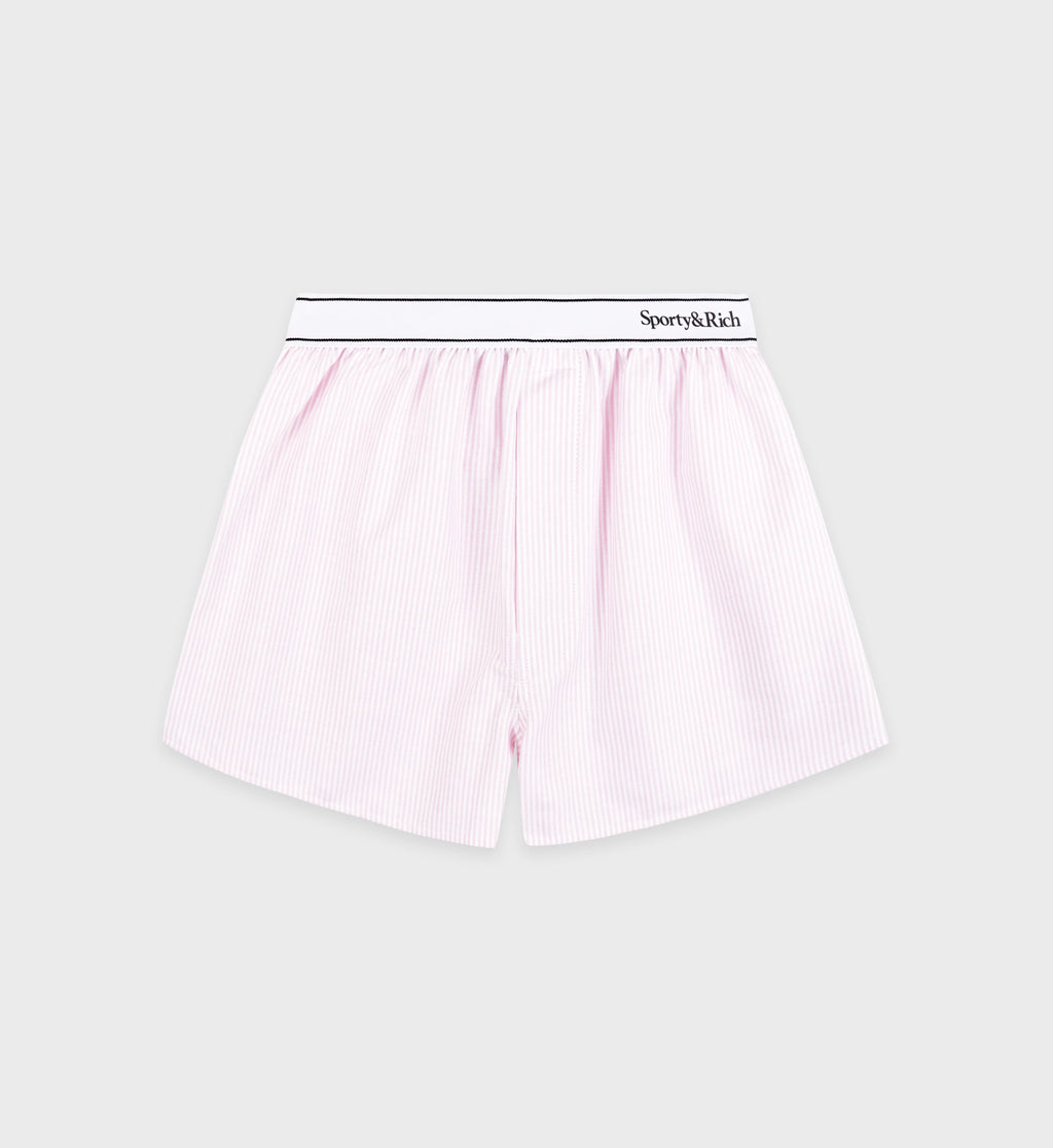 Serif Logo Oxford Boxer - Pink/White Thin Stripe
