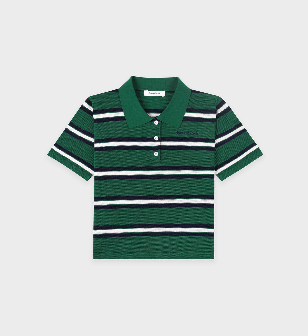 Serif Logo Silk Pique Cropped Polo - Alpine/White/Navy