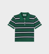 Serif Logo Silk Pique Cropped Polo - Alpine/White/Navy