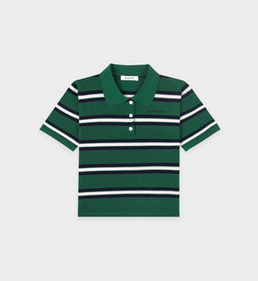 Serif Logo Silk Pique Cropped Polo - Alpine/White/Navy