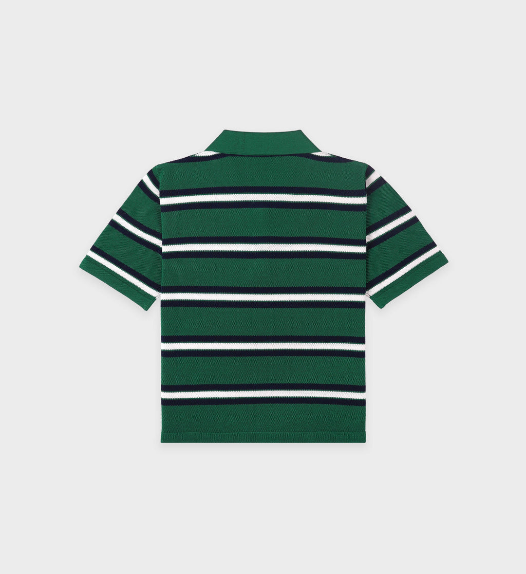 Serif Logo Silk Pique Cropped Polo - Alpine/White/Navy