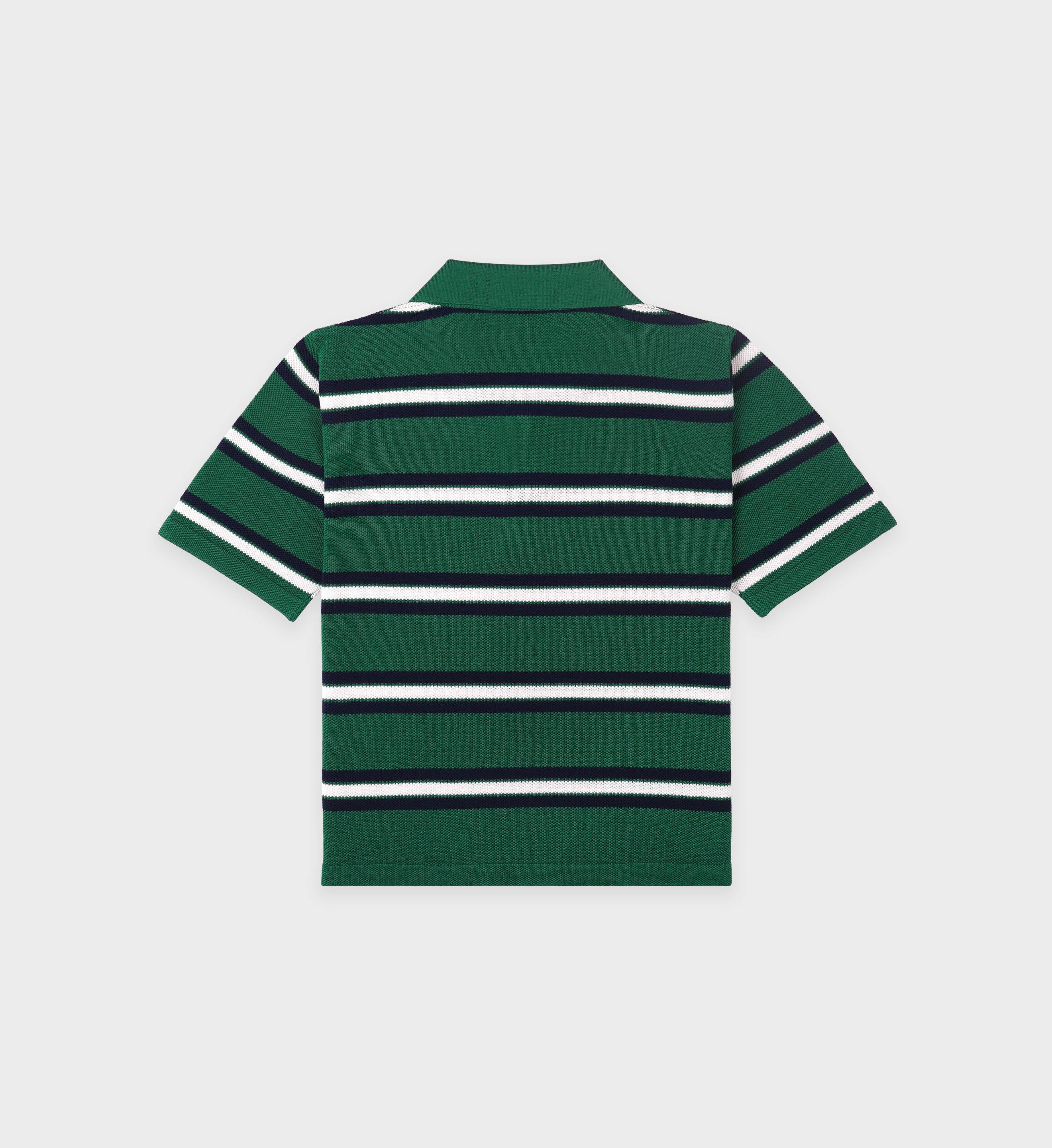 Serif Logo Silk Pique Cropped Polo - Alpine/White/Navy