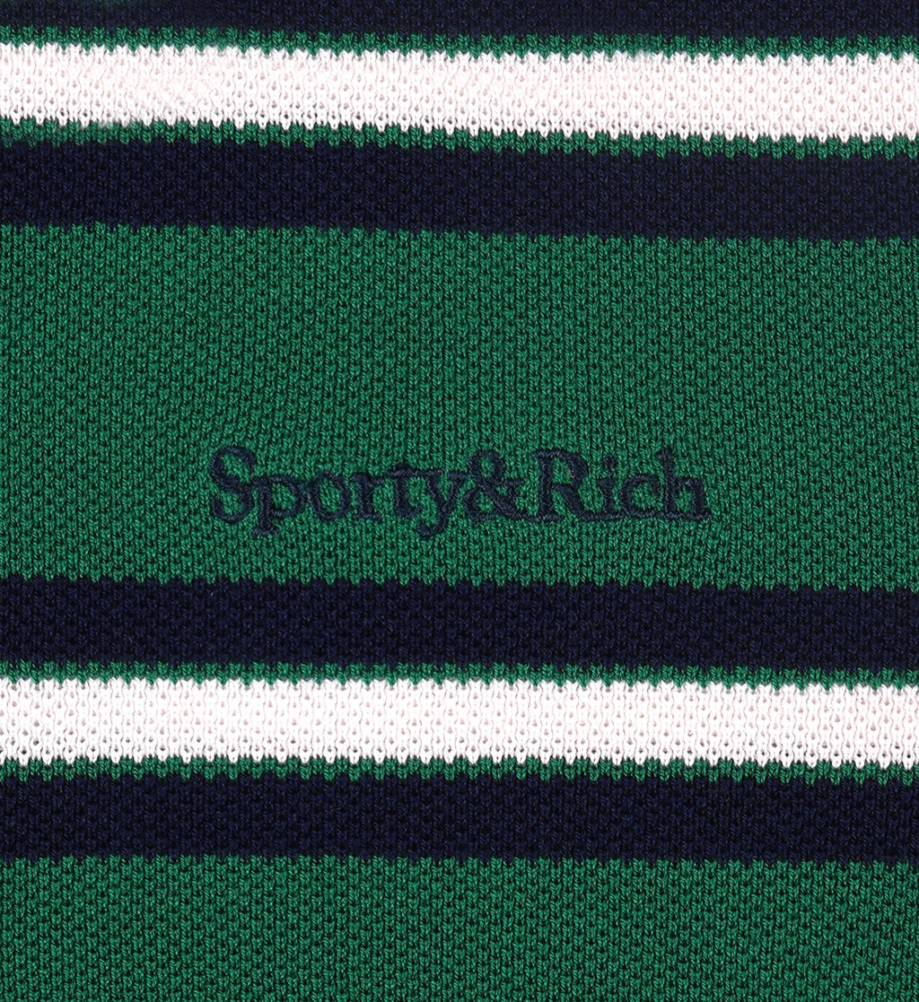 Serif Logo Silk Pique Cropped Polo - Alpine/White/Navy