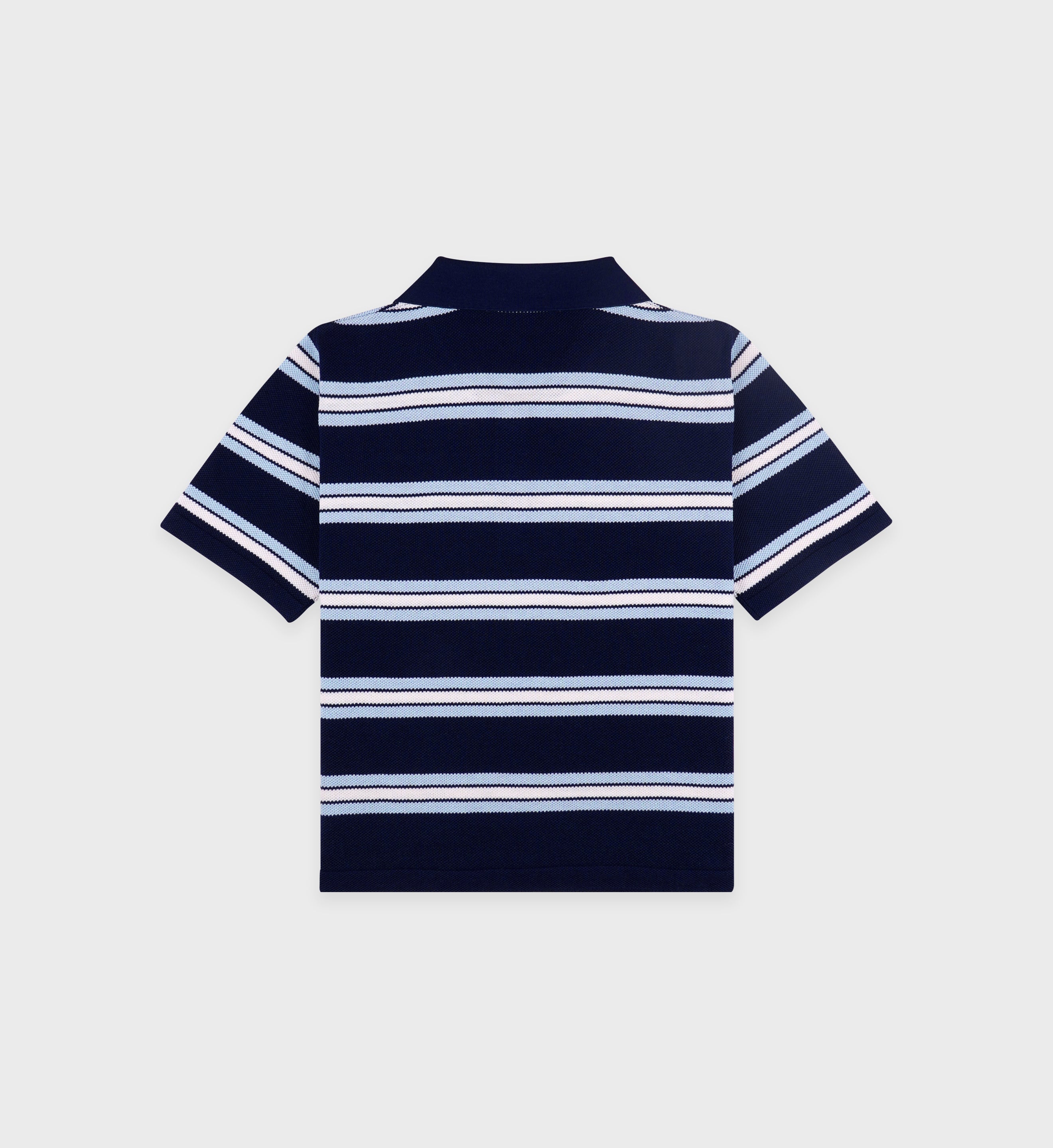 Serif Logo Silk Pique Cropped Polo - Navy/White/Flax Blue