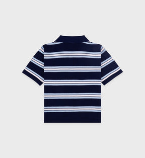 Serif Logo Silk Pique Cropped Polo - Navy/White/Flax Blue