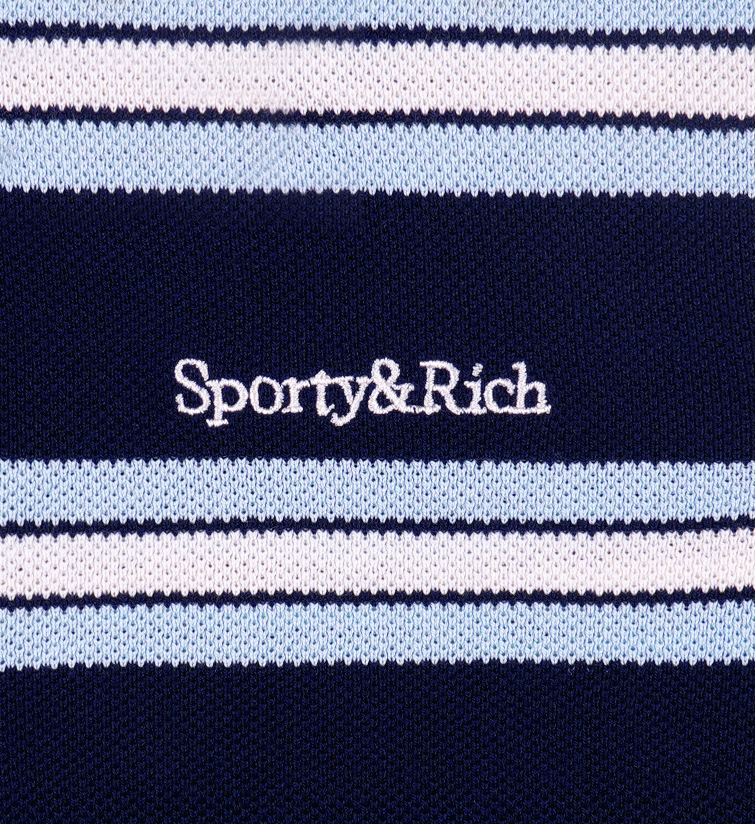 Serif Logo Silk Pique Cropped Polo - Navy/White/Flax Blue