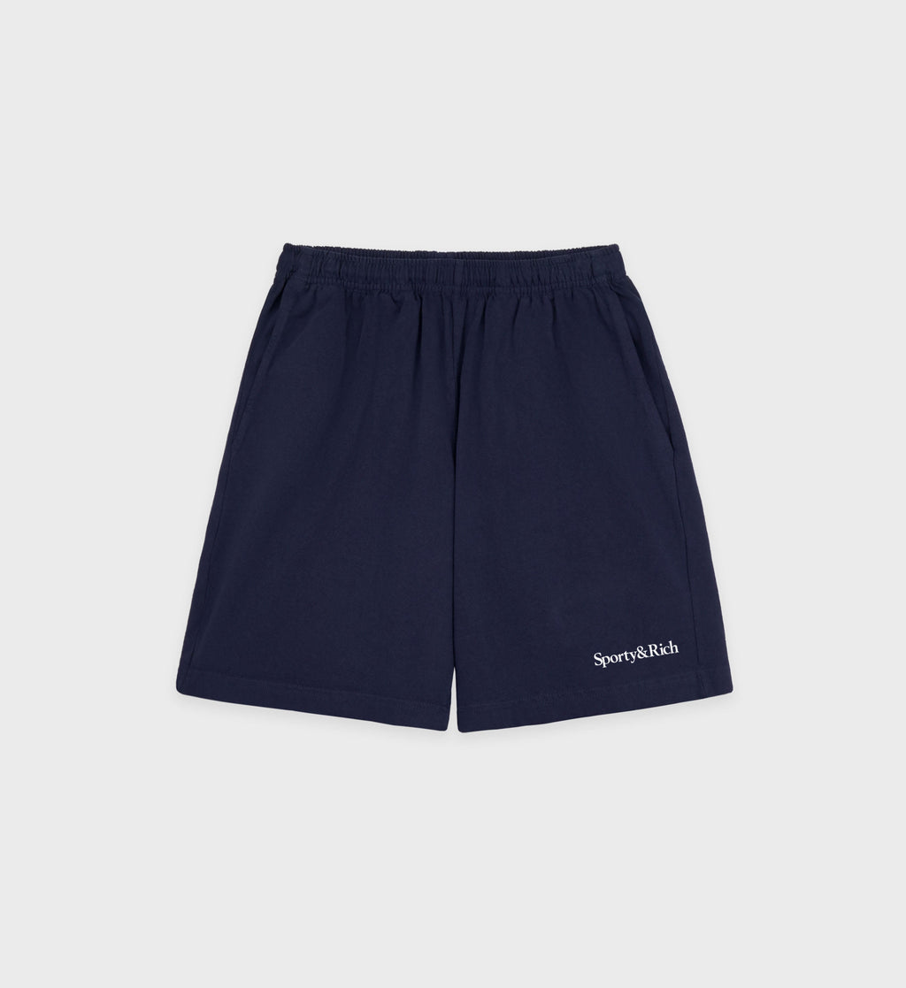 Serif Logo Gym Short - Navy/White