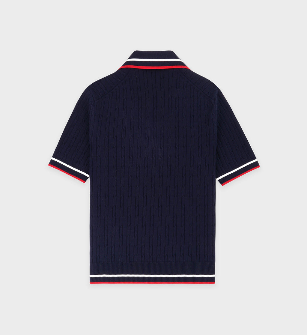 Serif Logo Mini Cable Polo - Navy/White/Ruby