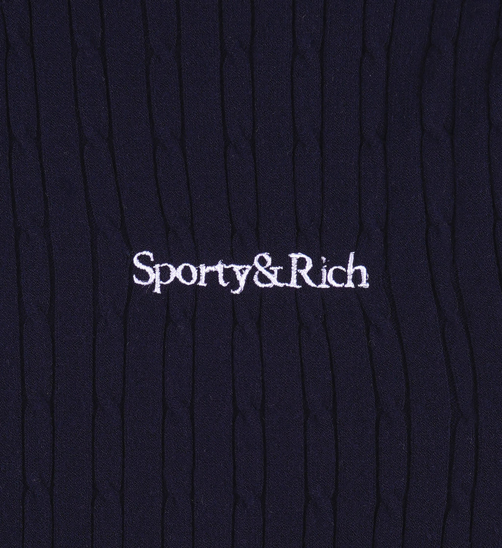 Serif Logo Mini Cable Polo - Navy/White/Ruby