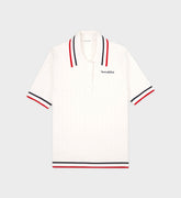 Serif Logo Mini Cable Polo - White/Navy/Ruby