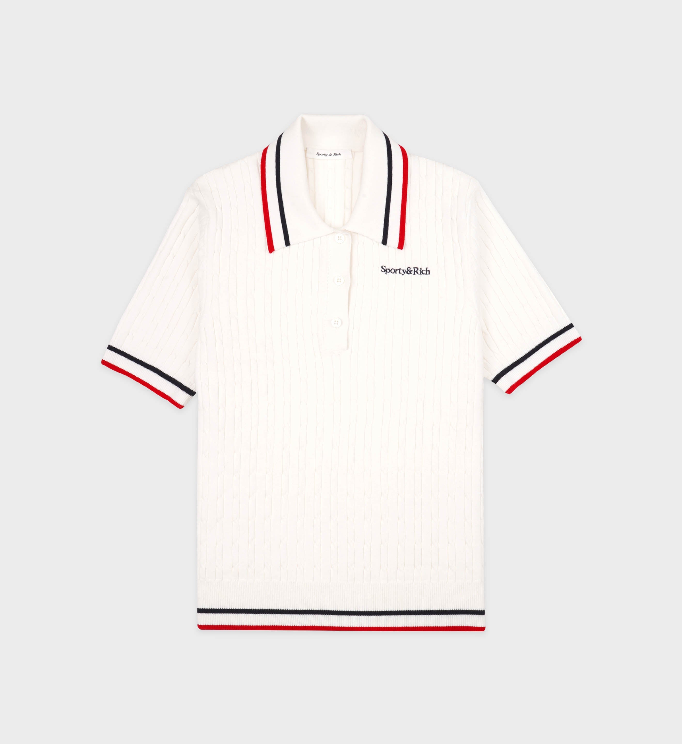 Serif Logo Mini Cable Polo - White/Navy/Ruby