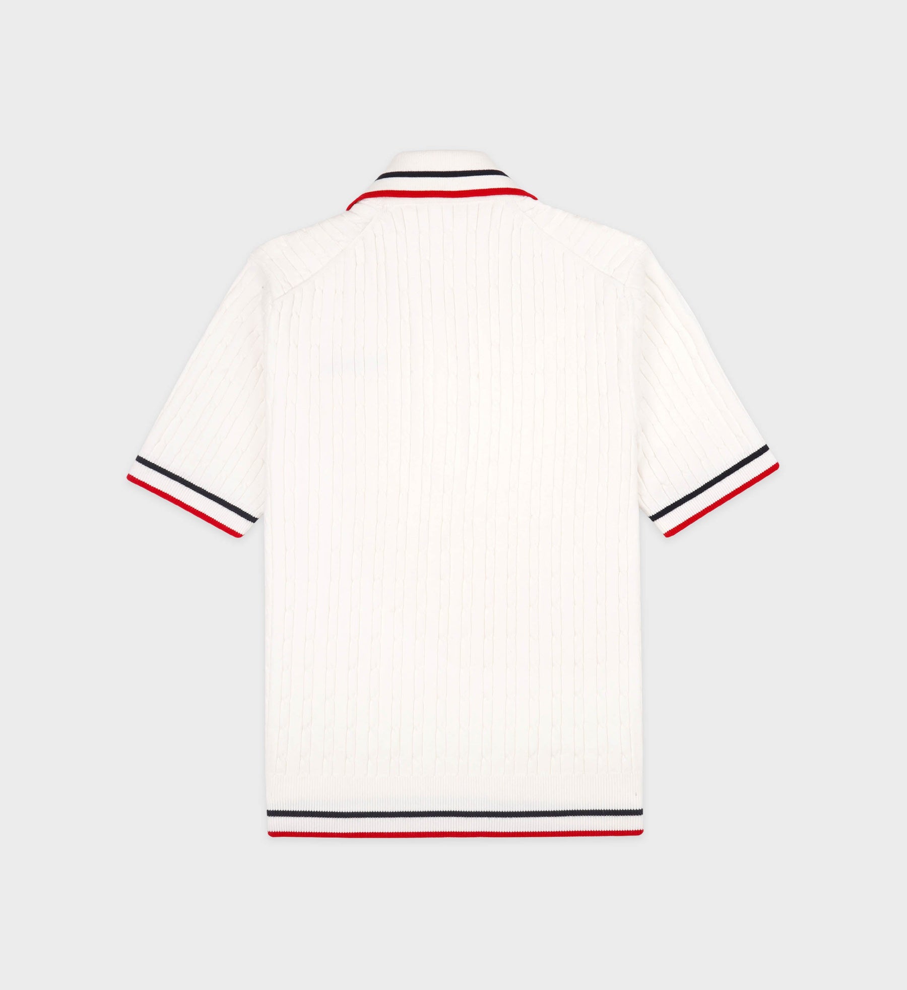 Serif Logo Mini Cable Polo - White/Navy/Ruby