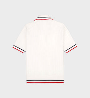 Serif Logo Mini Cable Polo - White/Navy/Ruby