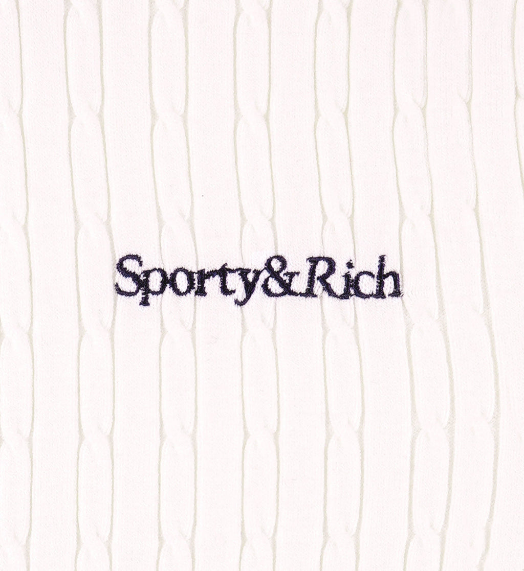 Serif Logo Mini Cable Polo - White/Navy/Ruby